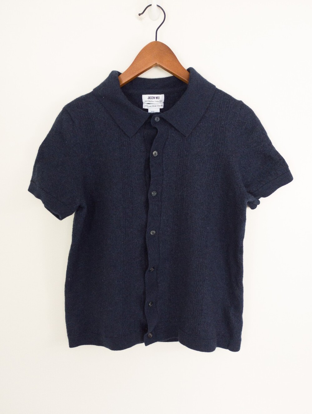 Jason Wu Merino Wool Short Sleeve Button Down Knit Shirt Size XL